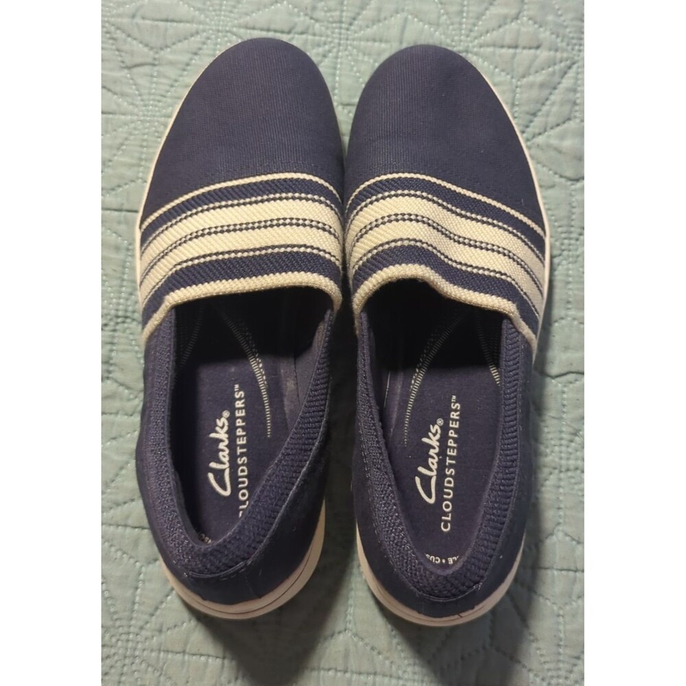 Clarks Women's Cloudsteppers BreezeSky Mist Sz 6 Washable Slip-Ons Navy Stretch - Picture 6 of 10